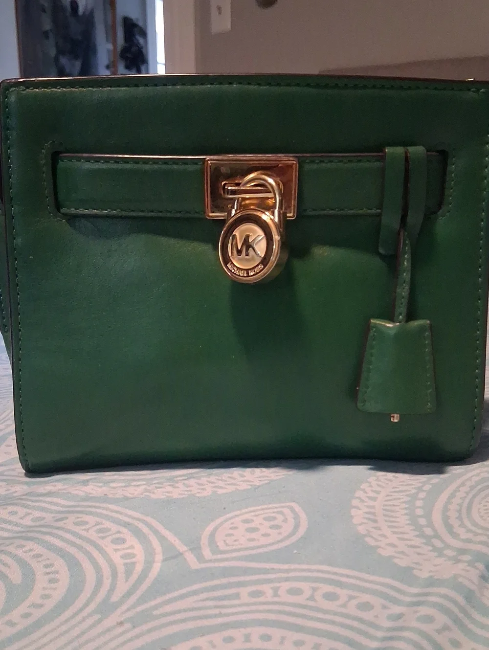 Michael Kors Emerald Green Leather Small Satchel w/Goldtone Lock & Key  (NWOT)